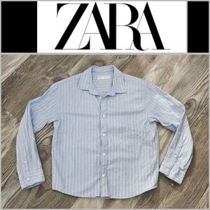 Zara Light Blue, Blue, & White Striped Button-Up Collar Shirt Boys Size 9